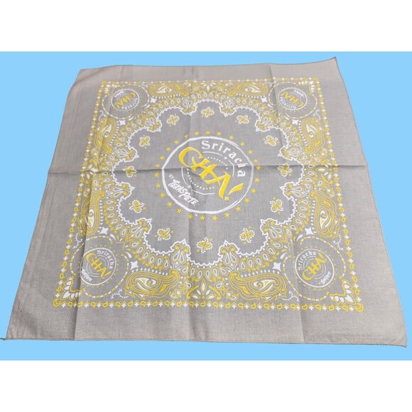 Texas Pete Other - Sriracha CHA! By Texas Pete Bandana - Yellow & White Paisley Design On Gray Fabr